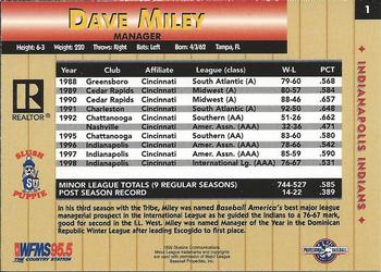 1999 Blueline Indianapolis Indians #1 Dave Miley Back