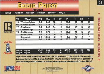 1999 Blueline Indianapolis Indians #23 Eddie Priest Back