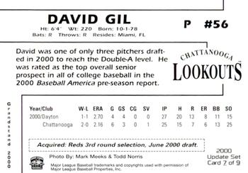 2000 Grandstand Chattanooga Lookouts Update #7 David Gil Back