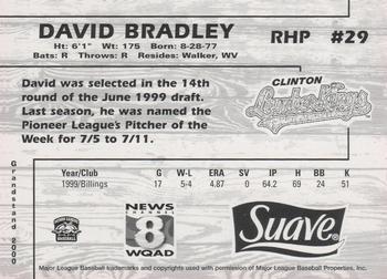 2000 Grandstand Clinton LumberKings #NNO David Bradley Back