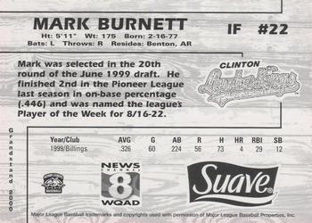 2000 Grandstand Clinton LumberKings #NNO Mark Burnett Back