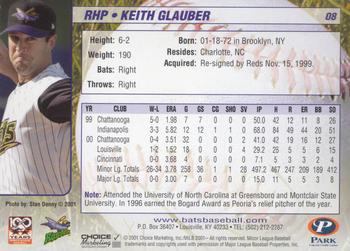 2001 Choice Louisville RiverBats #08 Keith Glauber Back