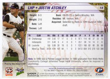2001 Choice Louisville RiverBats #14 Justin Atchley Back