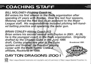 2001 Grandstand Dayton Dragons #NNO Brian Conley / Bill Moloney Back