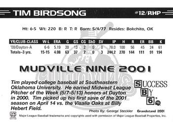 2001 Grandstand Mudville Nine #1 Tim Birdsong Back
