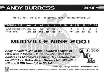 2001 Grandstand Mudville Nine #6 Andy Burress Back