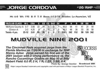 2001 Grandstand Mudville Nine #8 Jorge Cordova Back