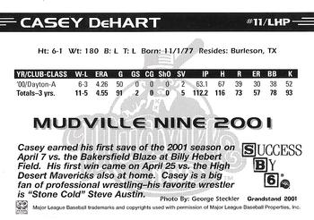 2001 Grandstand Mudville Nine #10 Casey DeHart Back