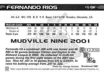 2001 Grandstand Mudville Nine #20 Fernando Rios Back