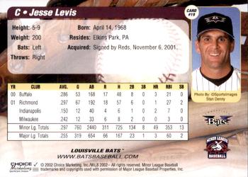 2002 Choice Louisville Bats #19 Jesse Levis Back