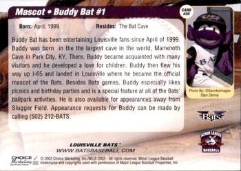 2002 Choice Louisville Bats #30 Buddy Bat Back