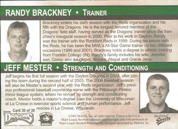 2004 MultiAd Dayton Dragons #30 Randy Brackney / Jeff Mester Back