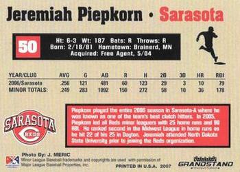 2007 Grandstand Sarasota Reds #NNO Jeremiah Piepkorn Back