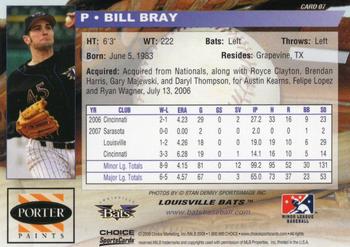 2008 Choice Louisville Bats #07 Bill Bray Back