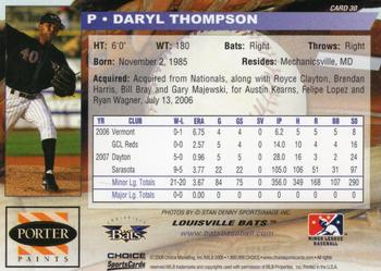 2008 Choice Louisville Bats #30 Daryl Thompson Back