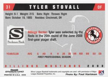2008 Grandstand Billings Mustangs #NNO Tyler Stovall Back