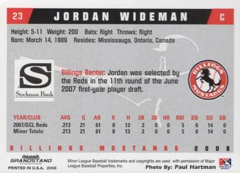 2008 Grandstand Billings Mustangs #NNO Jordan Wideman Back