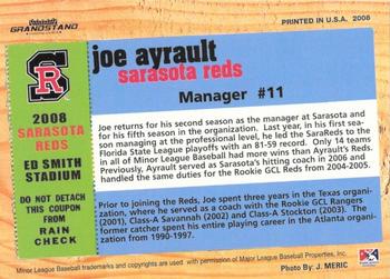 2008 Grandstand Sarasota Reds #NNO Joe Ayrault Back