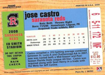 2008 Grandstand Sarasota Reds #NNO Jose Castro Back