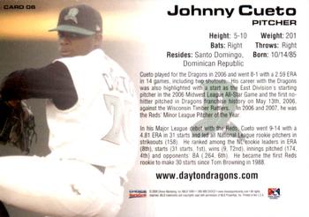 2009 Choice Dayton Dragons Greats #6 Johnny Cueto Back