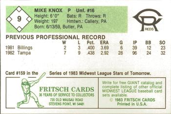 1983 Fritsch Cedar Rapids Reds #9 Mike Knox Back