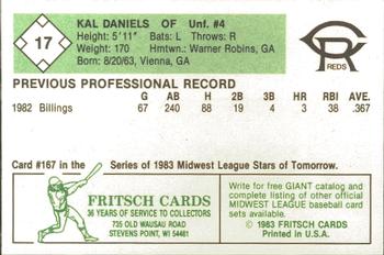 1983 Fritsch Cedar Rapids Reds #17 Kal Daniels Back