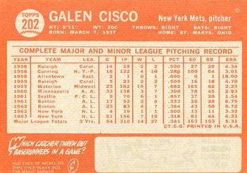 1964 Topps #202 Galen Cisco Back