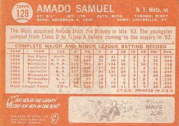 1964 Topps #129 Amado Samuel Back