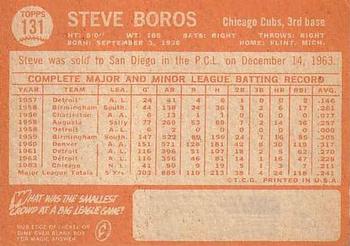 1964 Topps #131 Steve Boros Back
