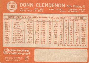 1964 Topps #163 Donn Clendenon Back