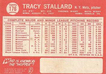 1964 Topps #176 Tracy Stallard Back