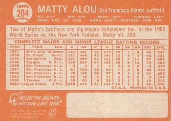 1964 Topps #204 Matty Alou Back
