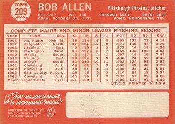 1964 Topps #209 Bob Allen Back