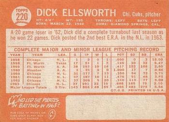 1964 Topps #220 Dick Ellsworth Back