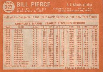 1964 Topps #222 Bill Pierce Back
