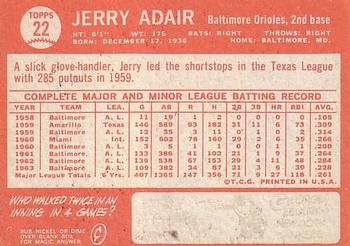1964 Topps #22 Jerry Adair Back