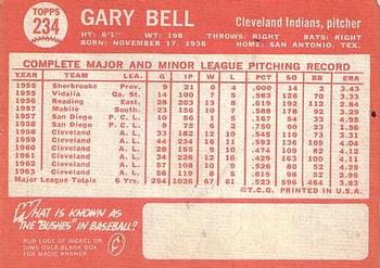 1964 Topps #234 Gary Bell Back