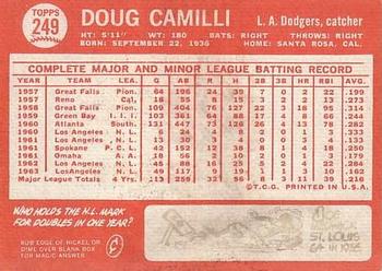 1964 Topps #249 Doug Camilli Back