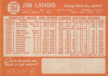 1964 Topps #264 Jim Landis Back