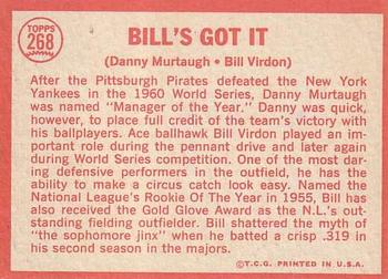 1964 Topps #268 Bill's Got It (Danny Murtaugh / Bill Virdon) Back