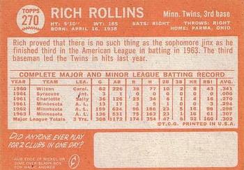 1964 Topps #270 Rich Rollins Back