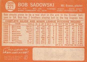 1964 Topps #271 Bob Sadowski Back