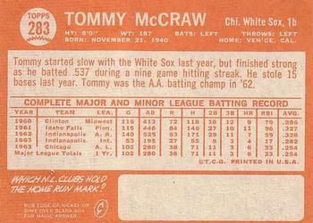 1964 Topps #283 Tommy McCraw Back