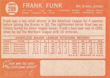 1964 Topps #289 Frank Funk Back