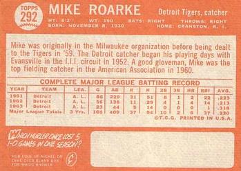 1964 Topps #292 Mike Roarke Back