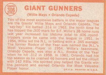 1964 Topps #306 Giant Gunners (Willie Mays / Orlando Cepeda) Back