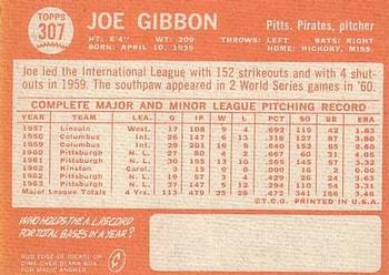 1964 Topps #307 Joe Gibbon Back