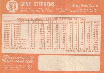 1964 Topps #308 Gene Stephens Back