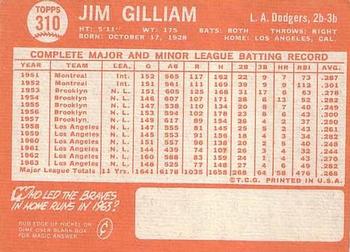 1964 Topps #310 Jim Gilliam Back