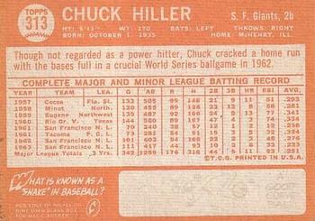 1964 Topps #313 Chuck Hiller Back